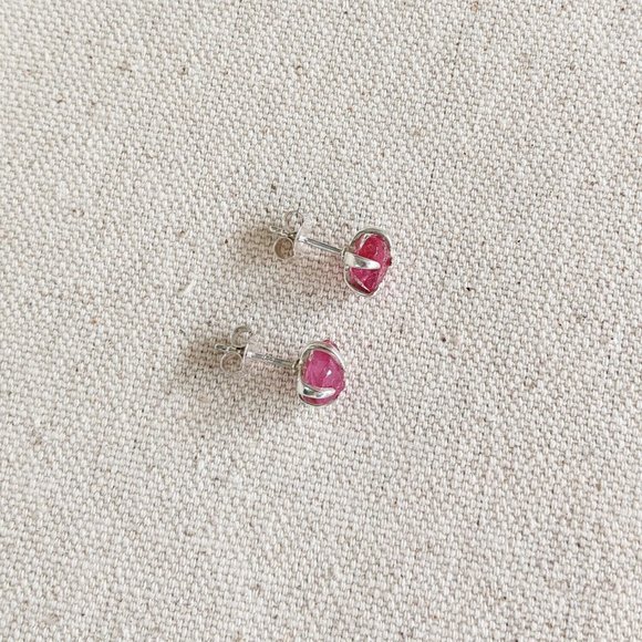 Sterling silver raw ruby studs - Picture 3 of 5
